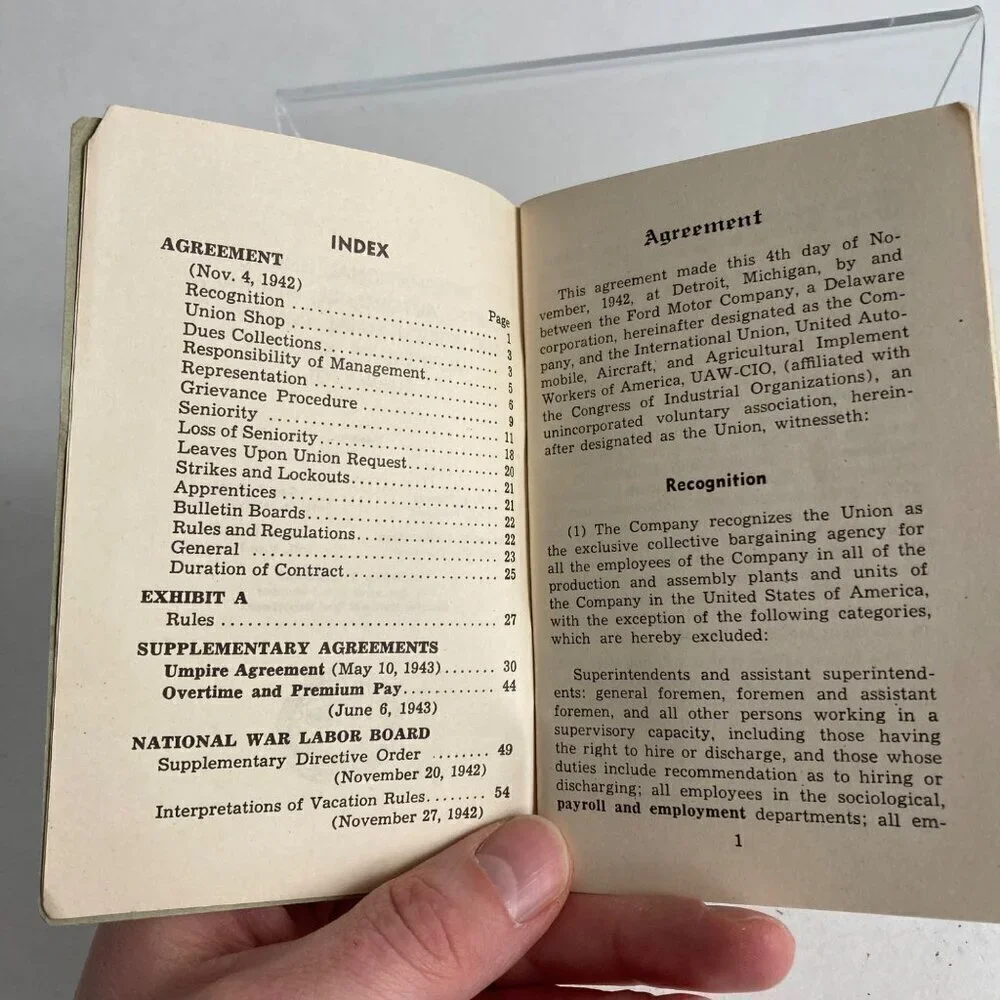 RARE 1942-43 Ford Motor Company Union Agreement Book Vintage UAW Contract WWII